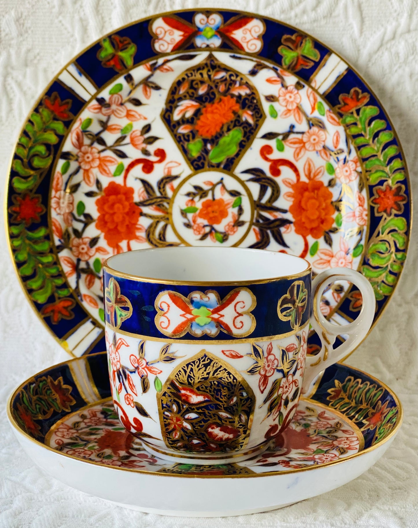 Antique Imari Royal Crown Derby Trio Late 19th Century c1877-1890. Osmaston Road Factory