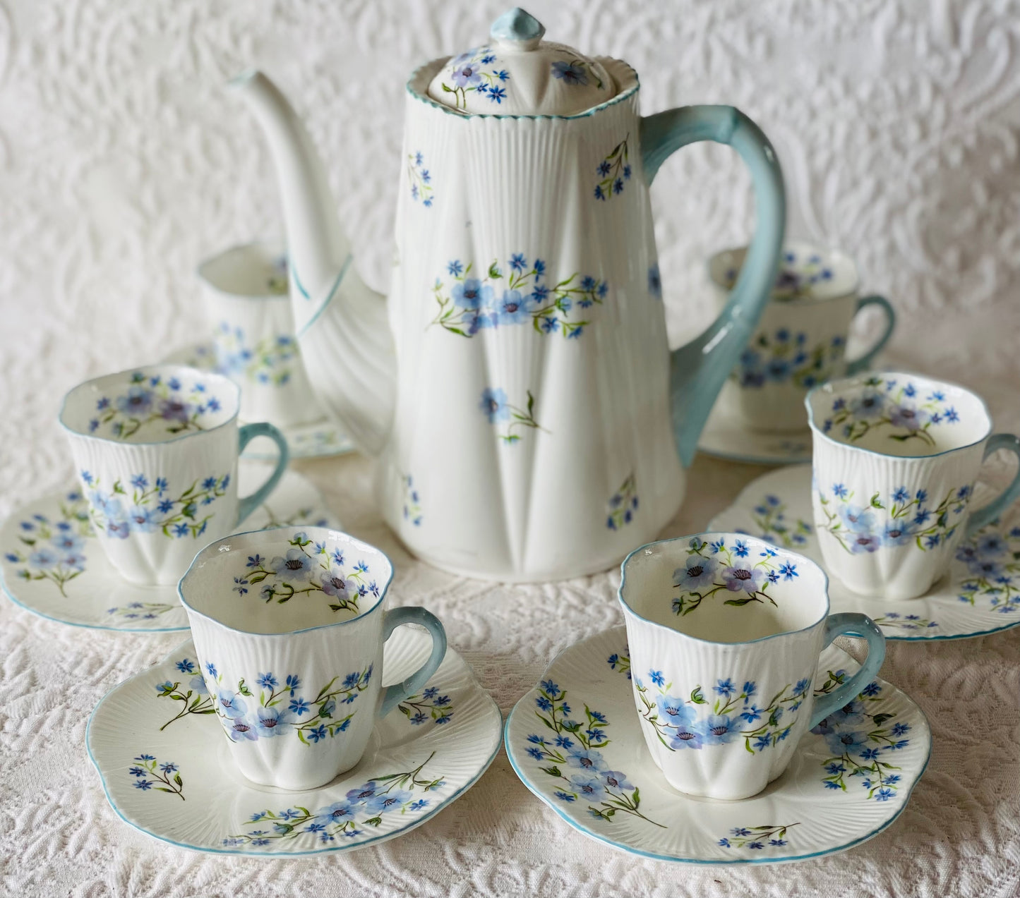 Shelley Blue Rock Coffee Set Dainty Shape